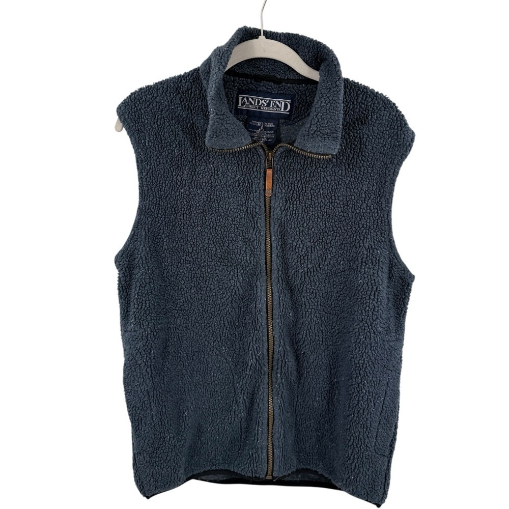Vintage Lands’ End Sherpa Fleece Vest Blue Full Zip Outdoor Womens S USA Made